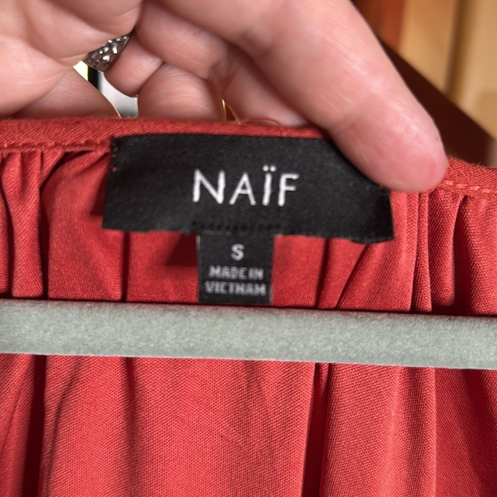 Anthropologie NAÏF Terracotta Embroidered Lace Cottagecore Shift Dress Small - Picture 6 of 9